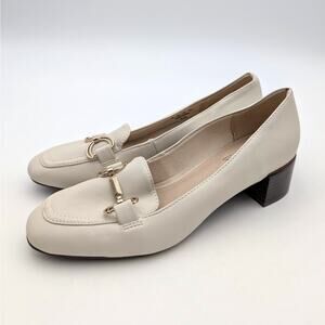 LifeStride Bliss Moc Toe Bit Loafer Pump Block Heel Women's Bone Size US7M EU37